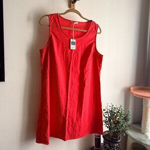 NWT: Coral Red Marine Layer Adele Linen Sleeveless dress Size L PIGMENT DYED